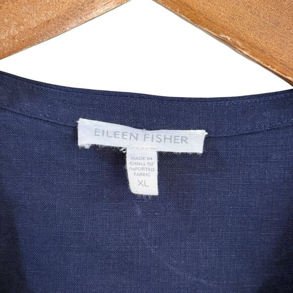 Eileen Fisher Navy Blue 100% Irish Linen Long Sleeve Button Up Shirt Womens XL - Picture 2 of 12